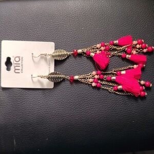 MISHA COLLECTION Vibrant Red and Gold Tassel Earrings